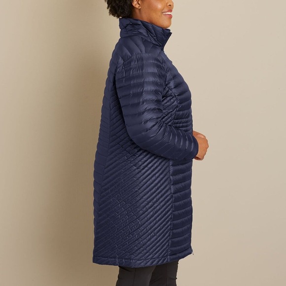 Duluth Trading Company Quilted Down Long Puffer Coat Navy Blue Women's 3X - Picture 2 of 8
